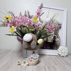 Easter Daffodil Floral Arrangement Bunny Butt Galvanized Pail Centerpiece